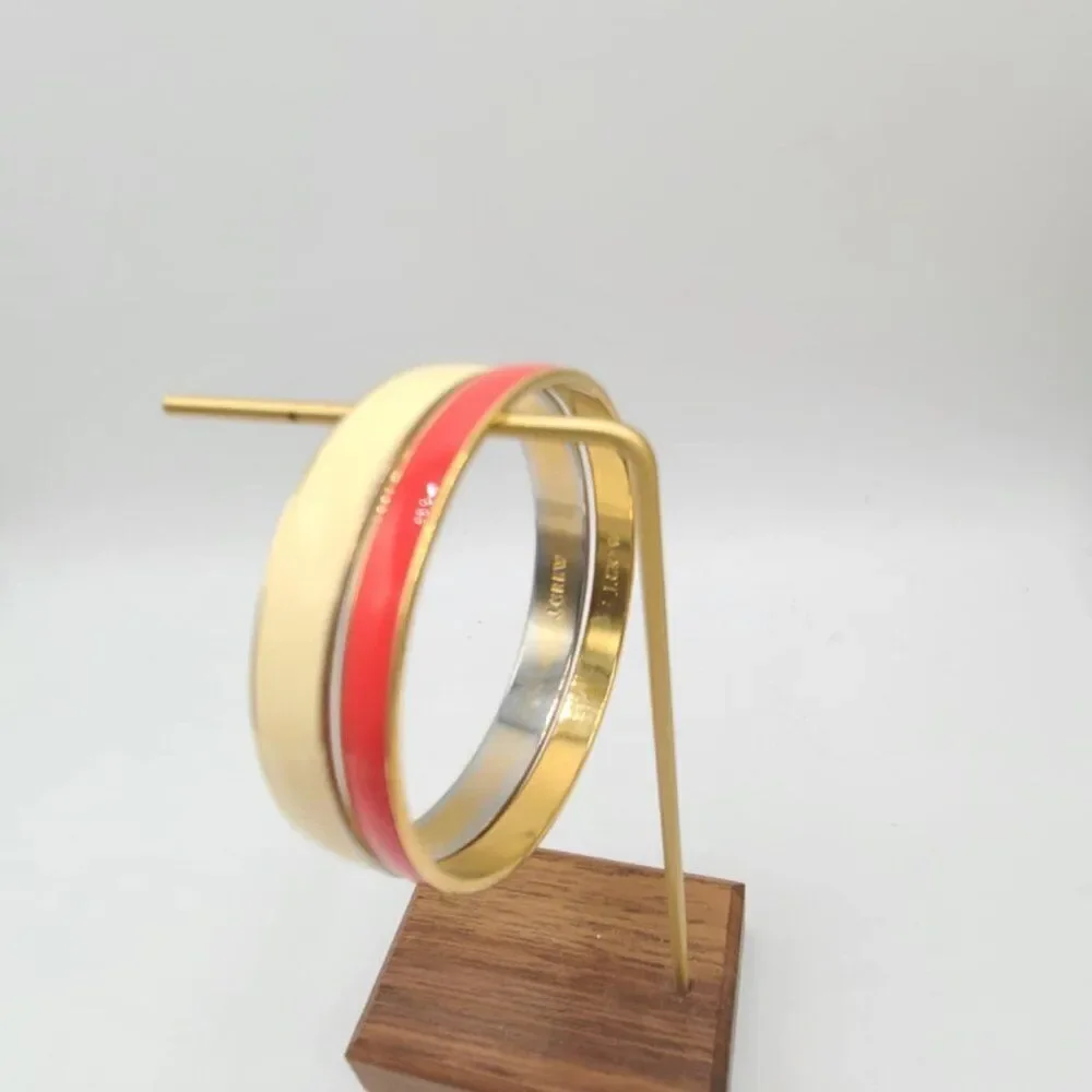 J Crew Bangle Set of Red and Off White Gold Tone Bangle